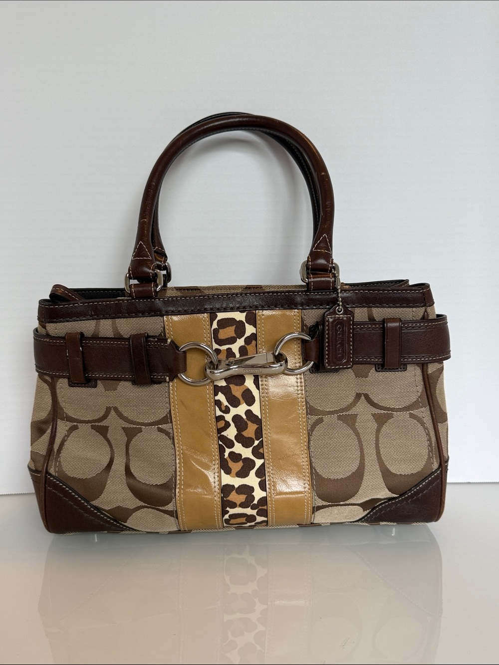Coach Brown, Tan and Leopard-Accent Signature Satchel